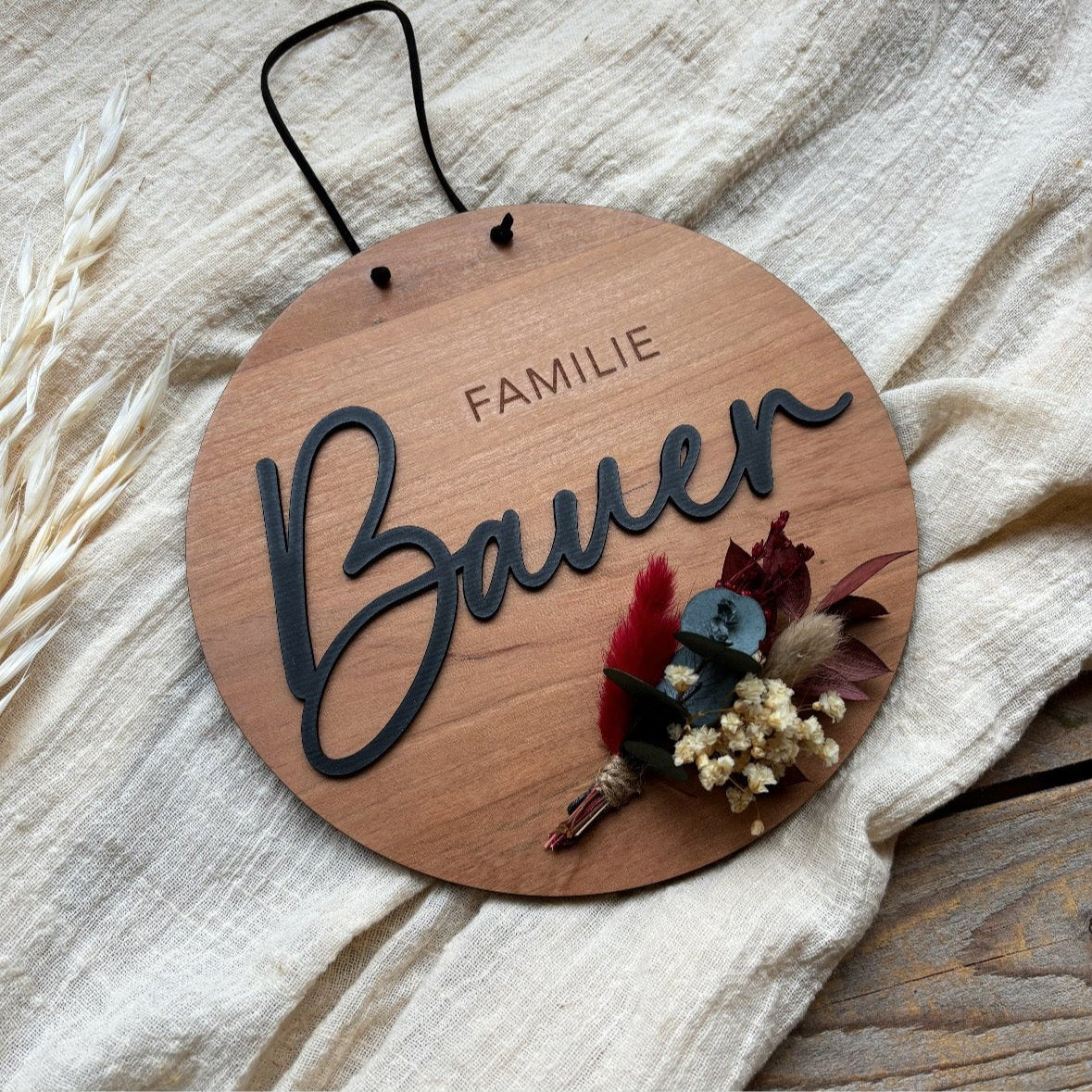 Personalisierbares Familienschild Aus Holz Mit 3D-Optik – Elegante Türschilder In 6 Holzarten Familienschild Holz Lotti