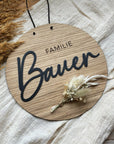 Personalisierbares Familienschild Aus Holz Mit 3D-Optik – Elegante Türschilder In 6 Holzarten Familienschild Holz Lotti