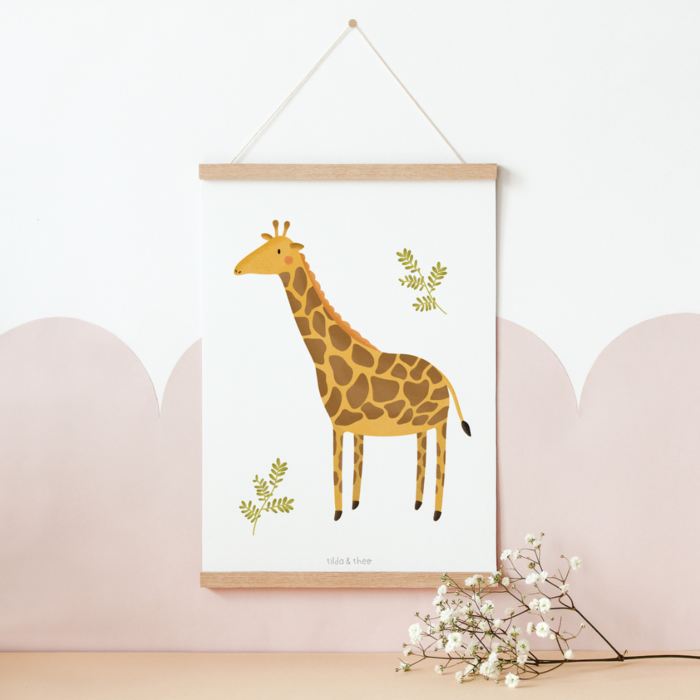 Poster Giraffe Kinderzimmer - Kinderposter Baby Tiere  Tilda and Theo   