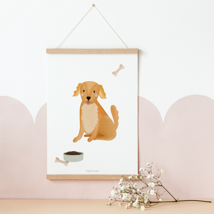 Poster Hund Golden Retriever - Kinderzimmer Kinderposter Baby  Tilda and Theo   