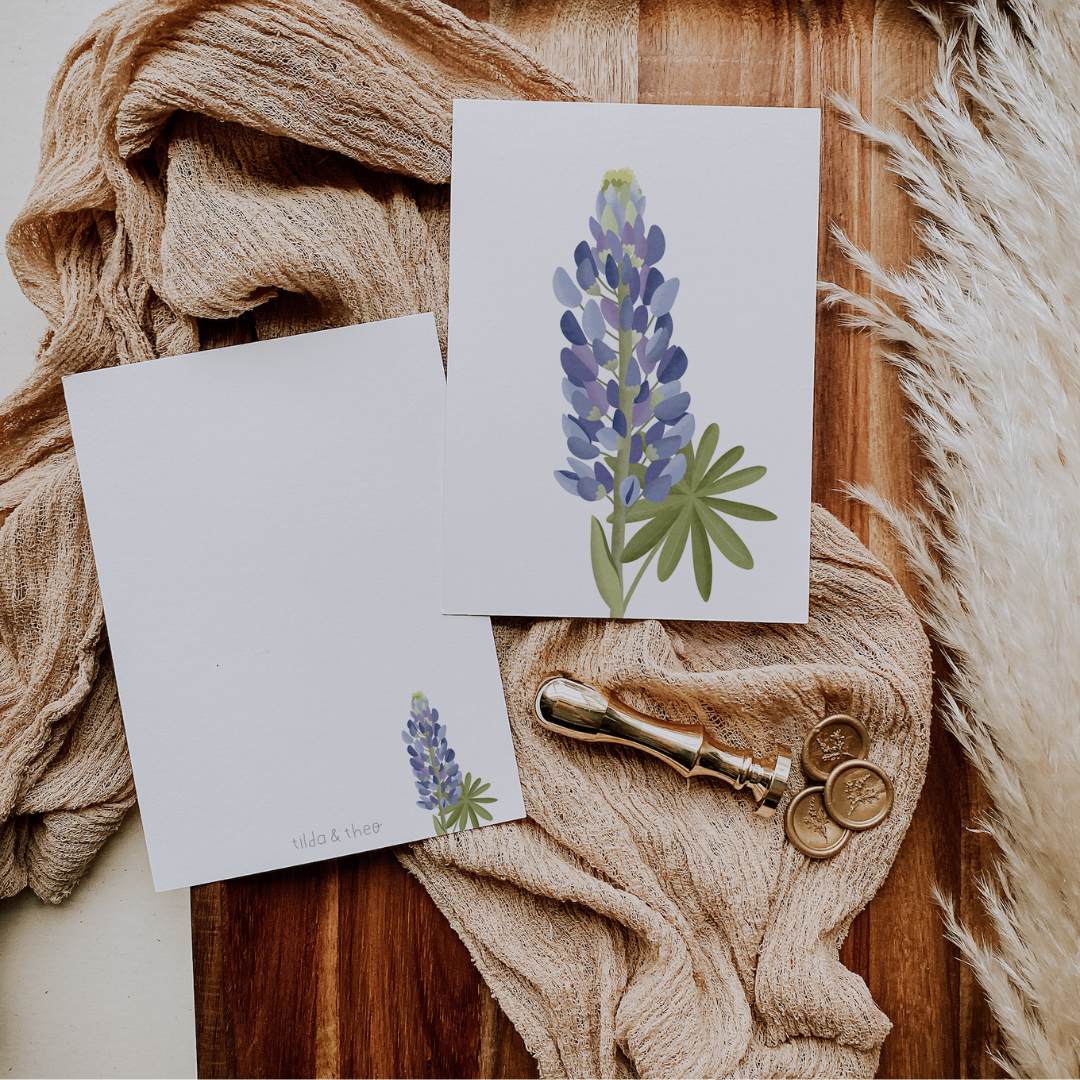 Postkarte Blume Lupinen - Botanische Grußkarte Lupinen Island - Iceland Lupines Flower Card  Tilda and Theo   