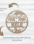 Personalisierten Holzkranz Einhorn Mit Einzigartigem Design Für Kinderzimmer Dekoration Lothi Vollholz Nussbaum 20 cm