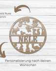 Personalisierter Holzkranz Waldtiere Aus Hochwertigem Holz Für Kinderzimmer – Einzigartige Dekoration Lothi Vollholz Nussbaum 20 cm