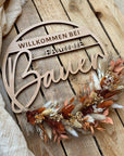 Personalisierbarer Familienkranz aus 5mm Vollholz mit Trockenblumen Lothi