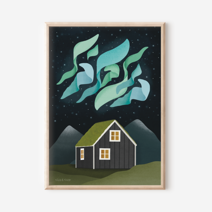 Nordlichter Poster Island - Island Haus Aurora Borealis  Tilda and Theo   