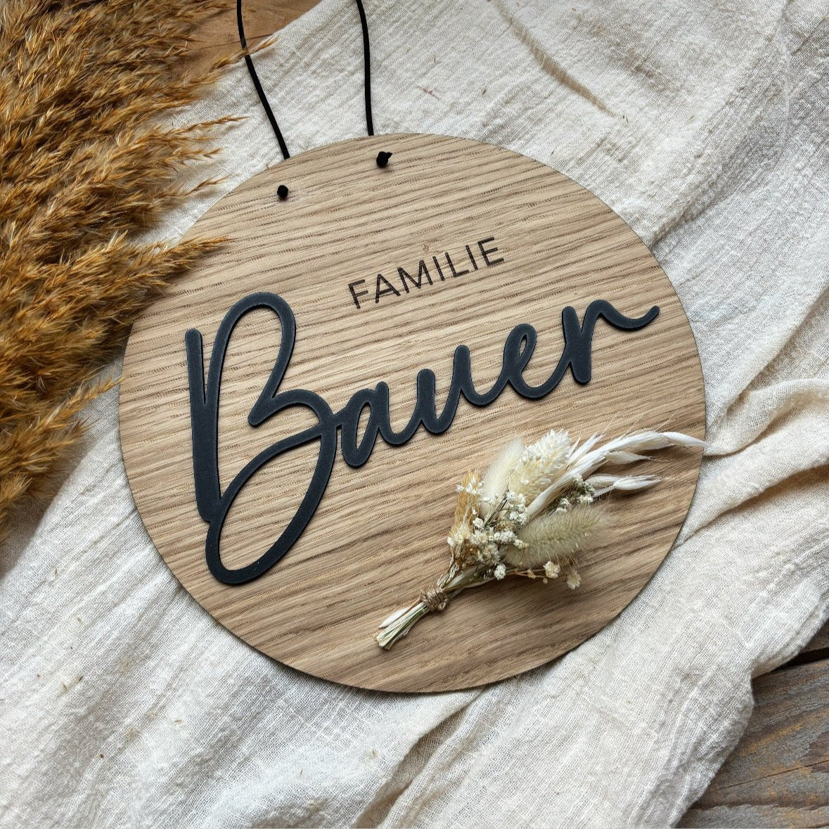 Personalisierbares Familienschild Aus Holz Mit 3D-Optik – Elegante Türschilder In 6 Holzarten Familienschild Holz Lotti