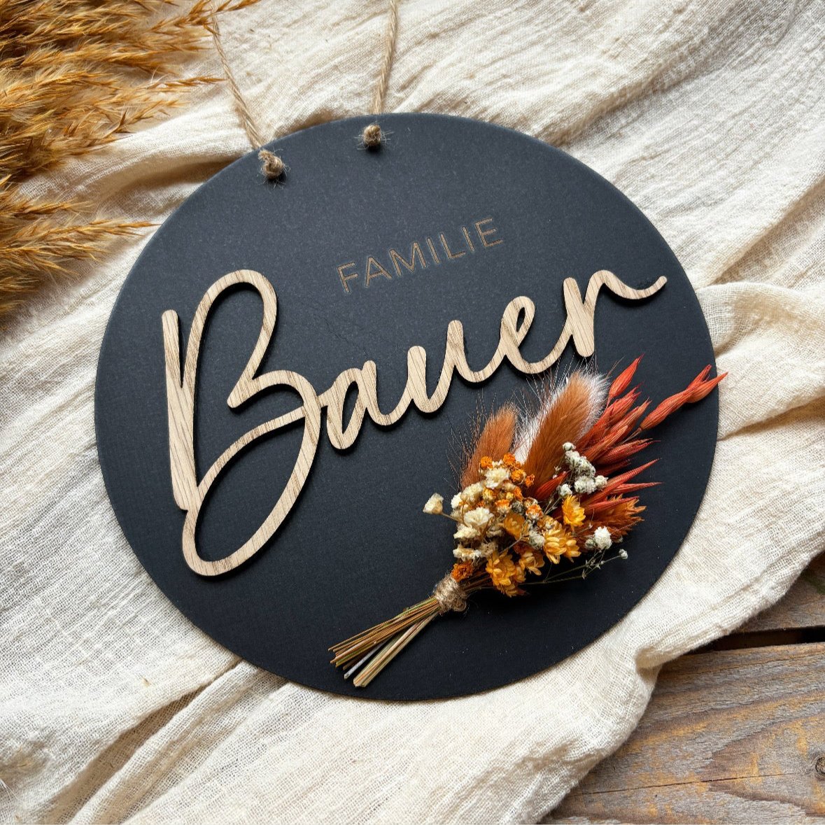 Personalisierbares Familienschild Aus Holz Mit 3D-Optik – Elegante Türschilder In 6 Holzarten Familienschild Holz Lotti