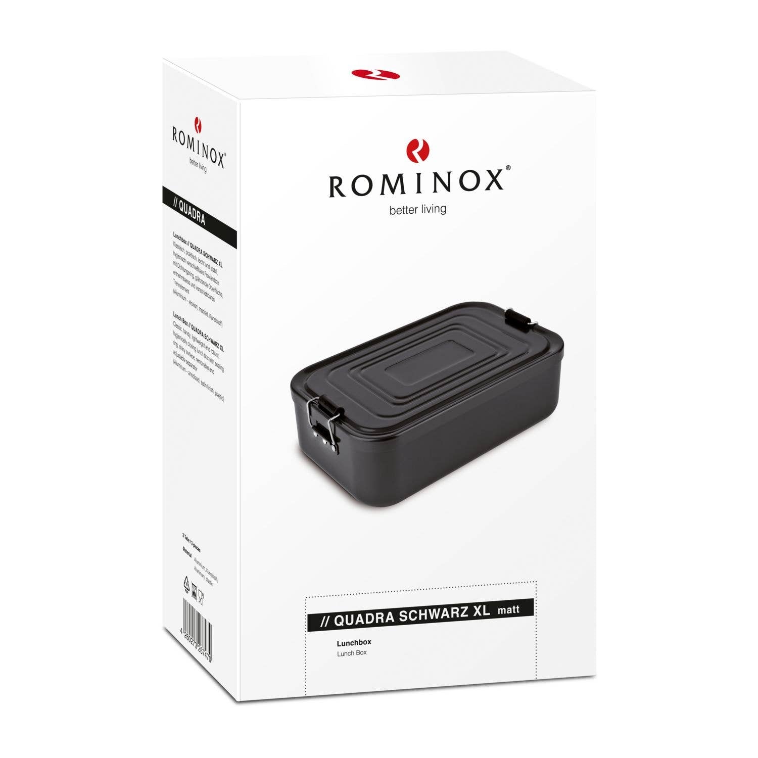 Lunchbox XL Quadra Schwarz Matt – 2000 Ml, Hygienisch, Stabil, Mit Trennelement und Dichtungsring ROMINOX GmbH