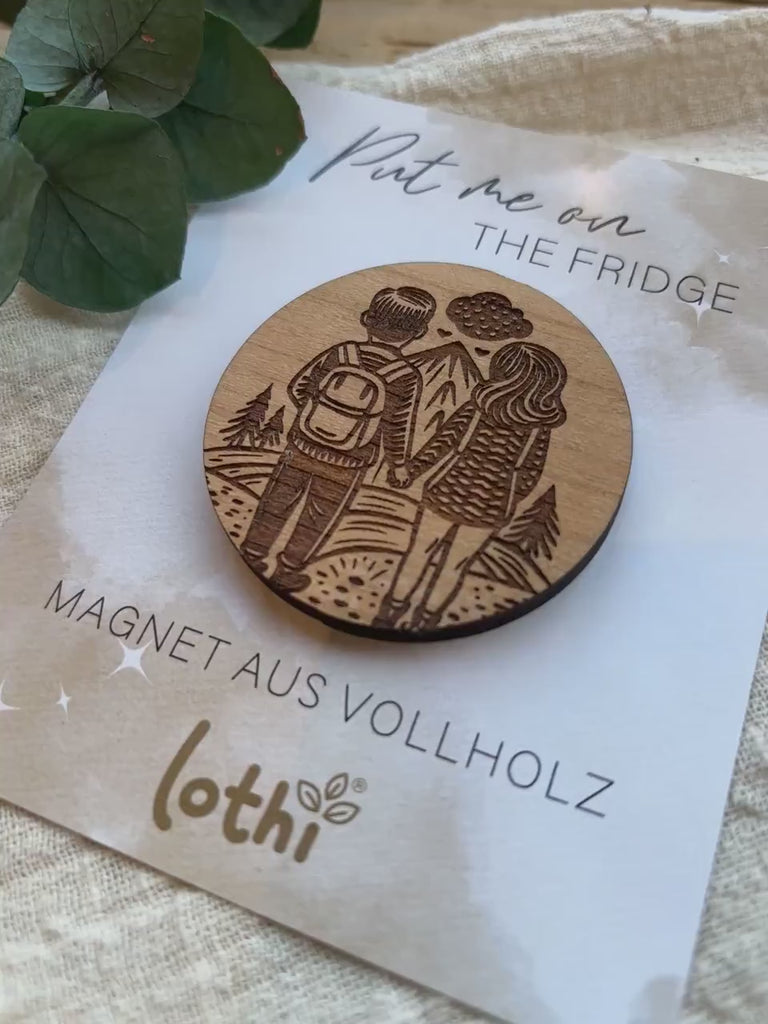 Magnet aus Holz | Kühlschrankmagnet | Holzmagnet | Vollholz | Liebespaar Berge | Abenteuer | Wandern | Bergliebe | Geschenkidee Lothi