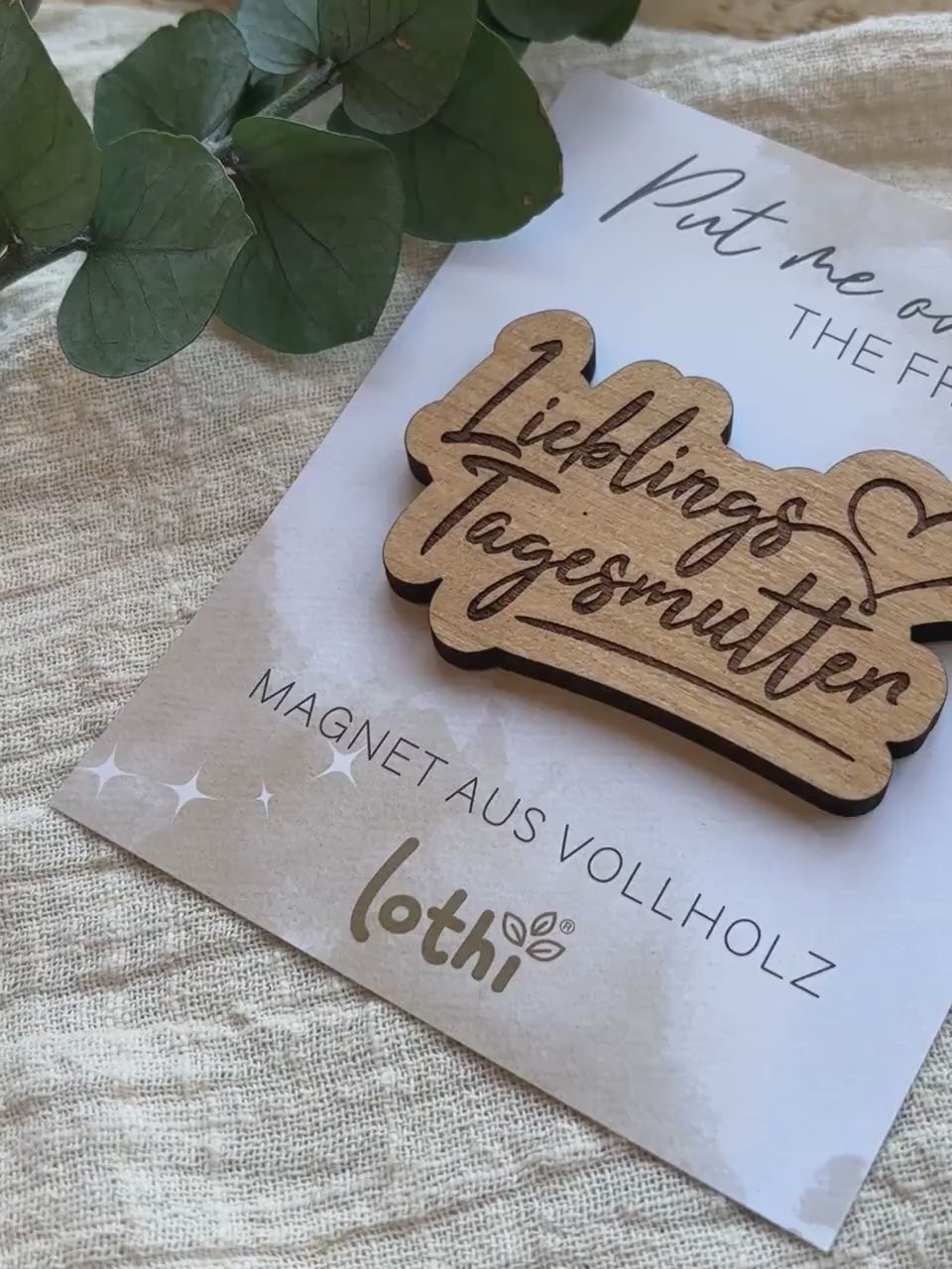 Magnet aus Holz | Kühlschrankmagnet | Holzmagnet | Vollholz | Magnet Spruch | Tagesmutter | Geschenkidee Lothi