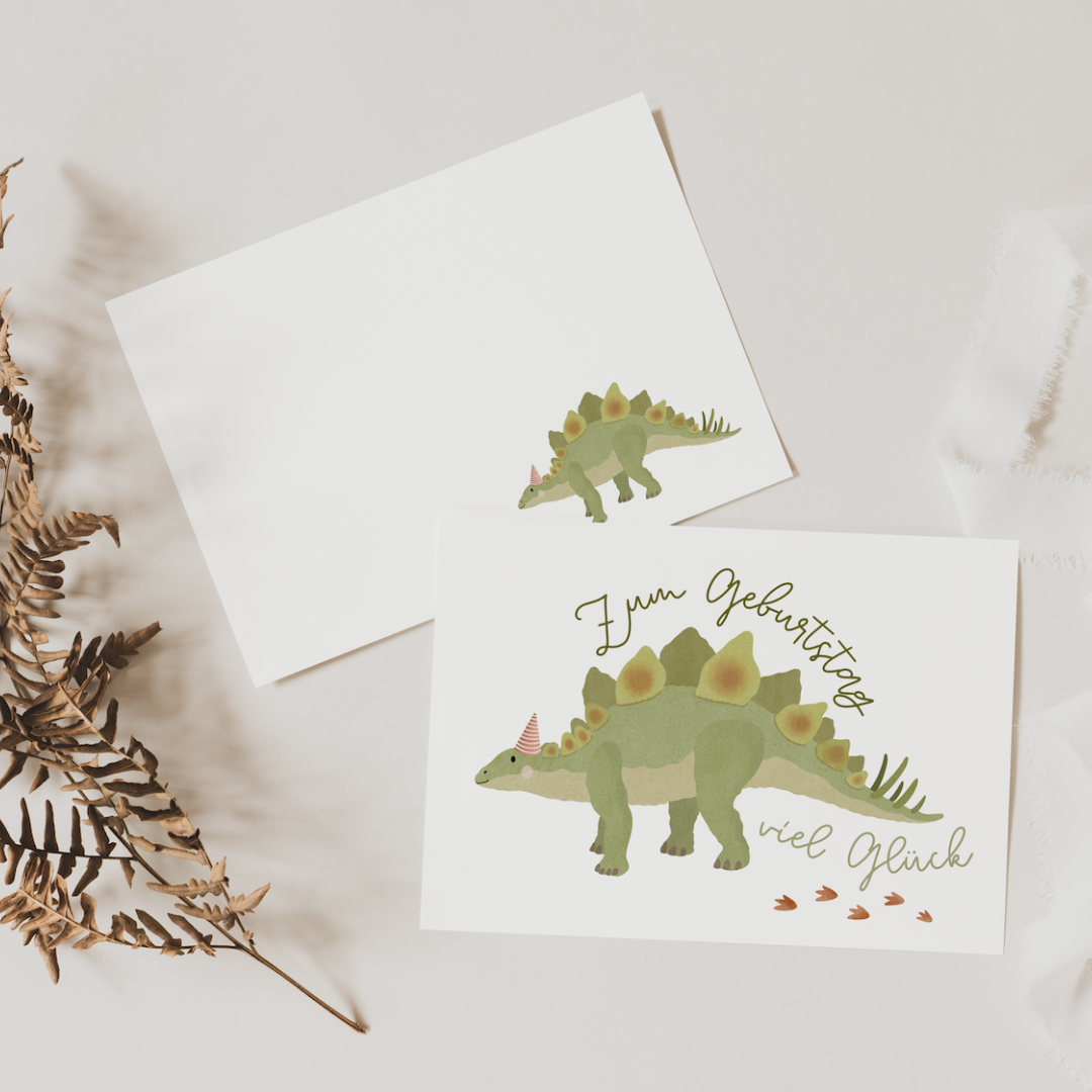 Postkarte Dino - Geburtstag Dinosaurier Stegosaurus  Tilda and Theo   