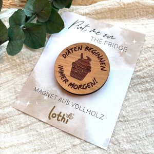 Witziger Holzmagnet für Kühlschrank