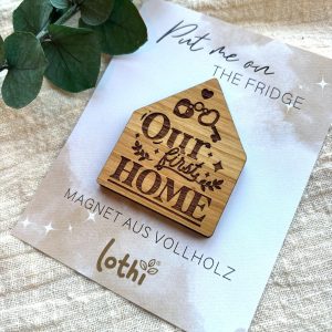 Holzmagnet Geschenk Einzug