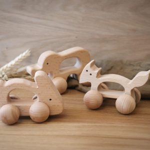 Holz-Greiflinge mit Rädern - Fuchs, Hase & Elefant